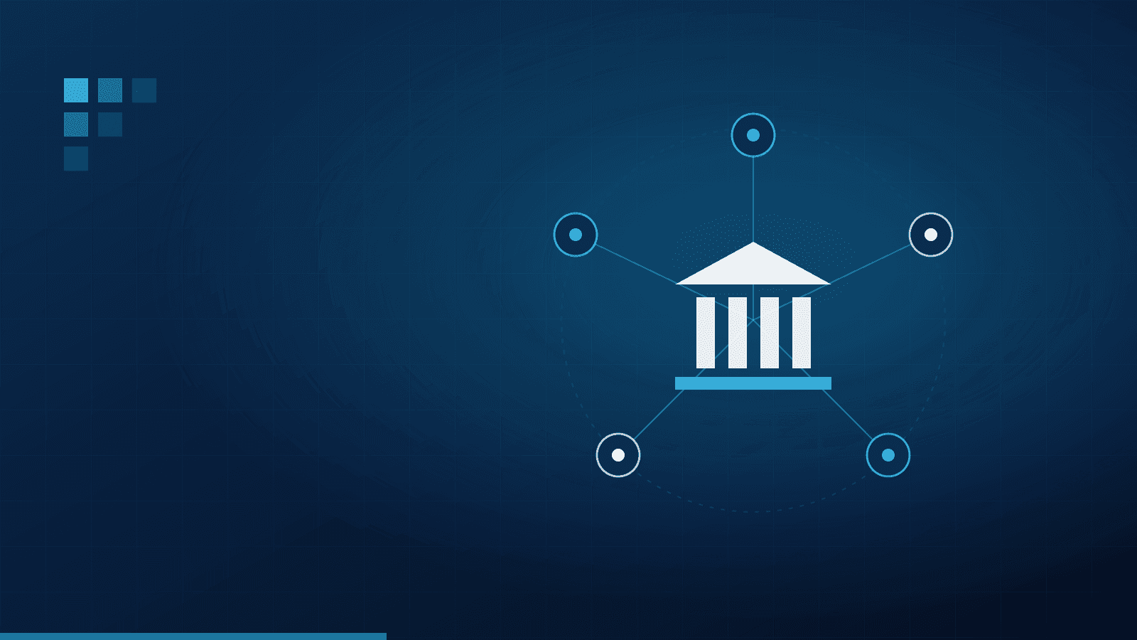 تمثيل مجرد لهيكل الحوكمة: عُقد مترابطة حول ركيزة مركزية